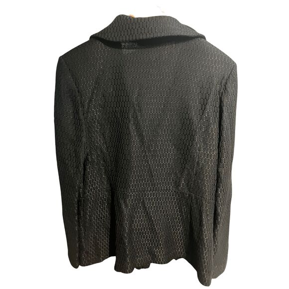 St. John Black Textured Knit Blazer Jacket Gold Buttons Size 14 USA - Picture 8 of 10